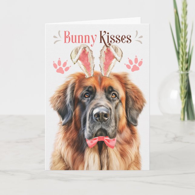 Leonberger Hund i Bunny Öron för Påsk Helgkort (Framsida)