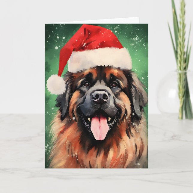 Leonberger julpensel målning konstverk helgkort (Framsida)