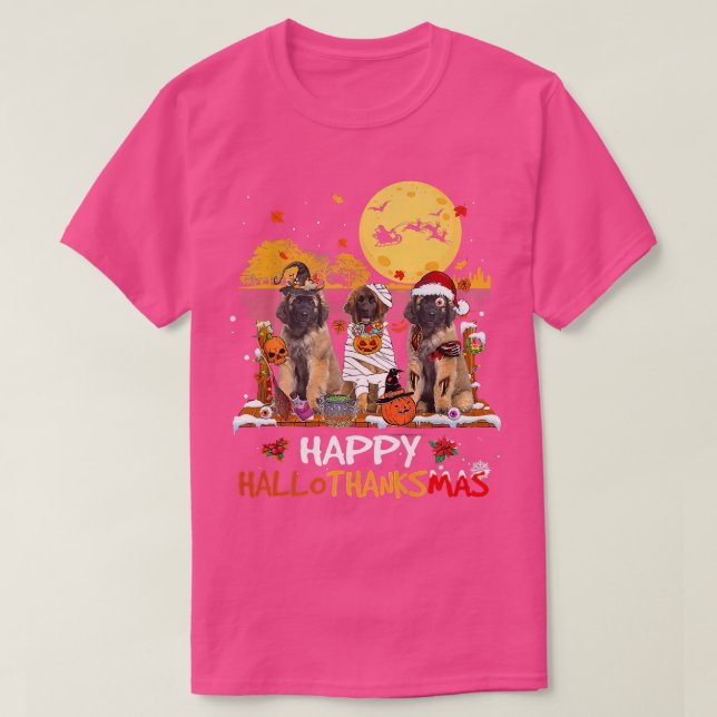 Leonberger Lycklig Hallothanksmas Halloween Thanks T Shirt (Design framsida)