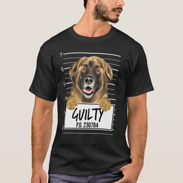 Leonberger Mugshot Skyldig Hund T Shirt (Framsida)