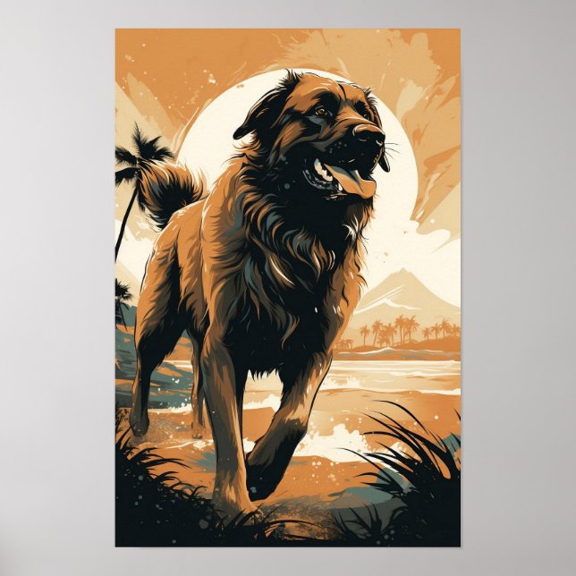 Leonberger på stranden poster (Framsidan)