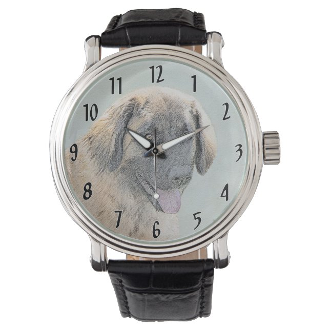 Leonberger Painting - Cute Original Hund Art Armbandsur (Framsida)