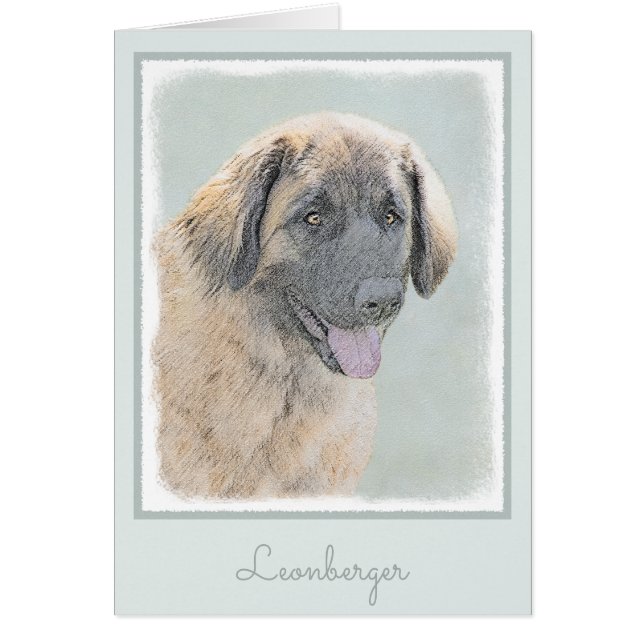 Leonberger Painting - Cute Original Hund Art Hälsningskort (Framsidan)