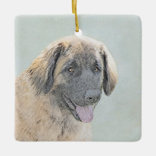 Leonberger Painting - Cute Original Hund Art Julgransprydnad Keramik