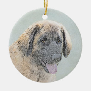 Leonberger Painting - Cute Original Hund Art Julgransprydnad Keramik