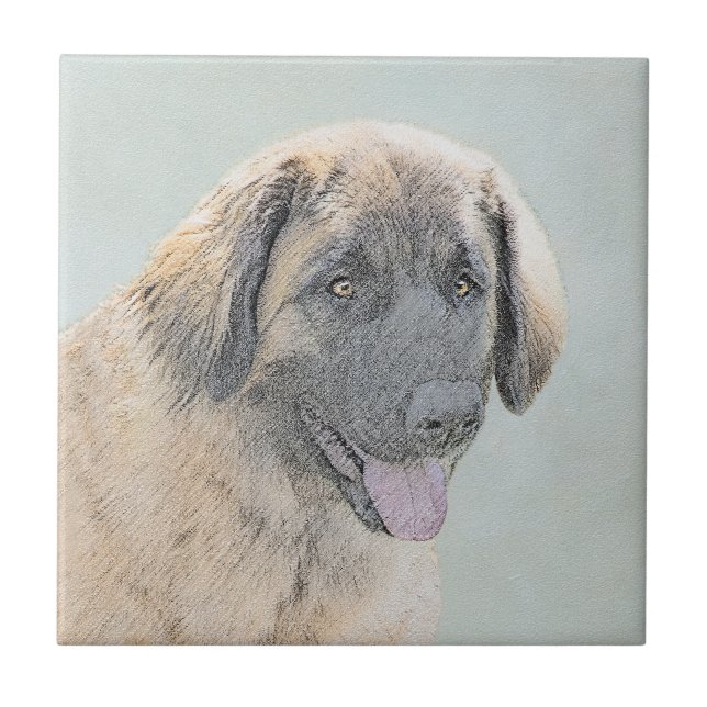 Leonberger Painting - Cute Original Hund Art Kakelplatta (Framsidan)