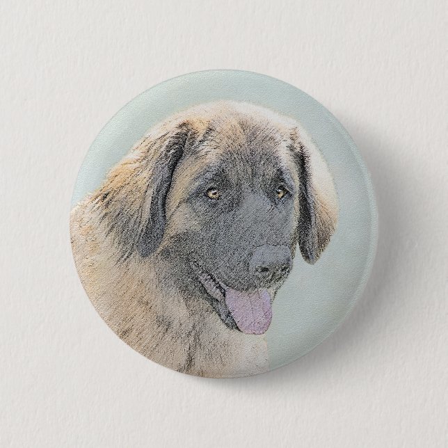 Leonberger Painting - Cute Original Hund Art Knapp (Framsida)