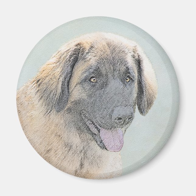 Leonberger Painting - Cute Original Hund Art Magnet (Framsidan)