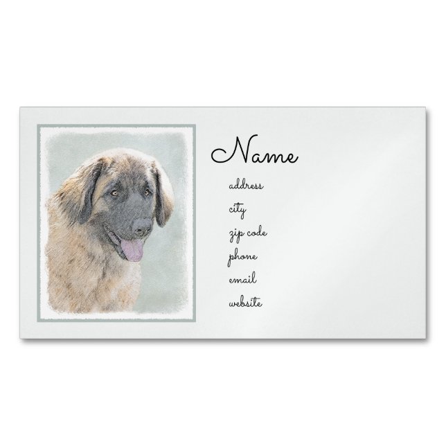 Leonberger Painting - Cute Original Hund Art Magnetiska Visitkort (Framsida)