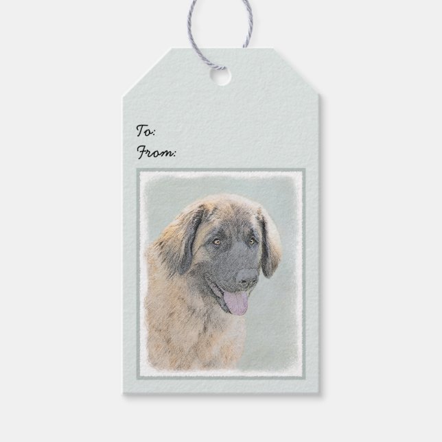 Leonberger Painting - Cute Original Hund Art Presentetikett (Framsidan)
