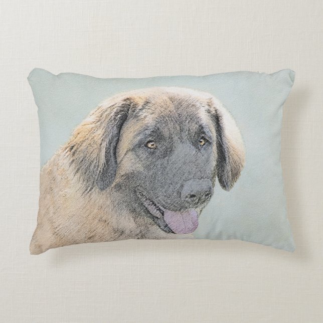 Leonberger Painting - Cute Original Hund Art Prydnadskudde (Framsidan)