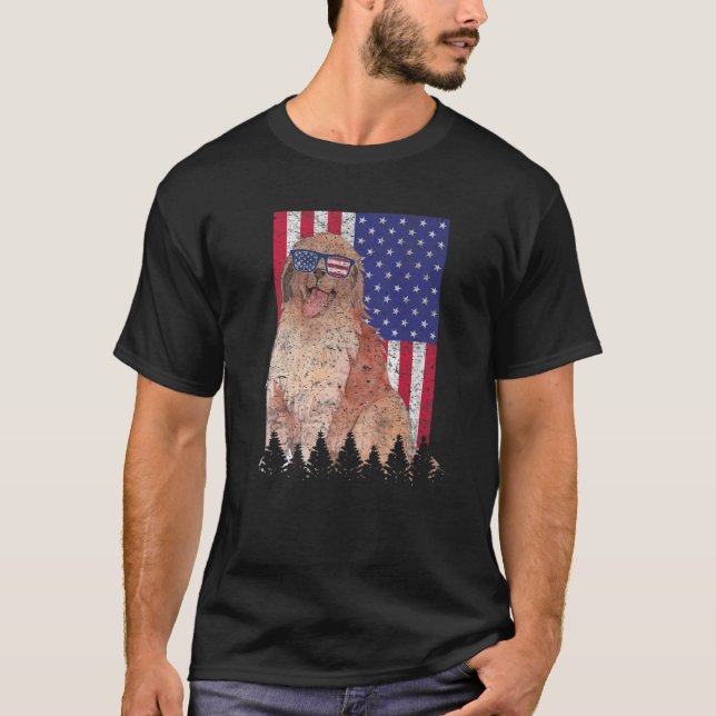 Leonberger Patriotic Hund USA Pride American Flagg T Shirt (Framsida)