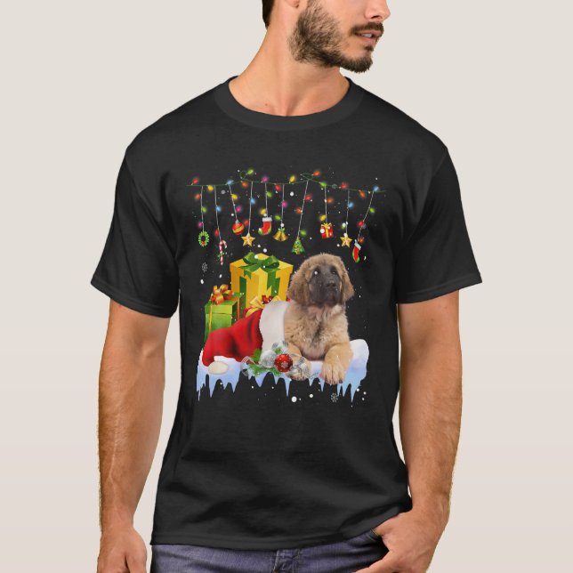 Leonberger Santa Hat Christmas Lights Christmas Pa T Shirt (Framsida)
