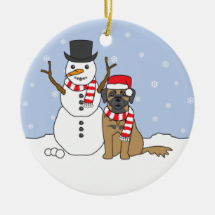 Leonberger & snögubbeprydnad julgransprydnad keramik