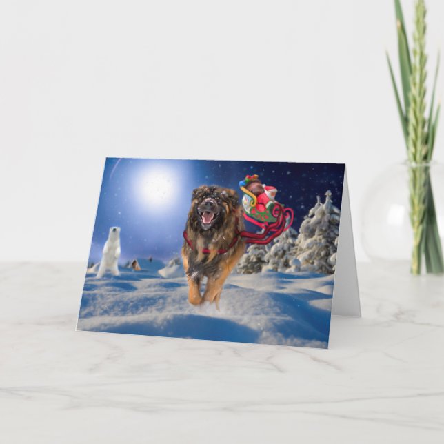 Leonberger sparar Santa! Vikt helgdagkort Helgkort (Framsida)