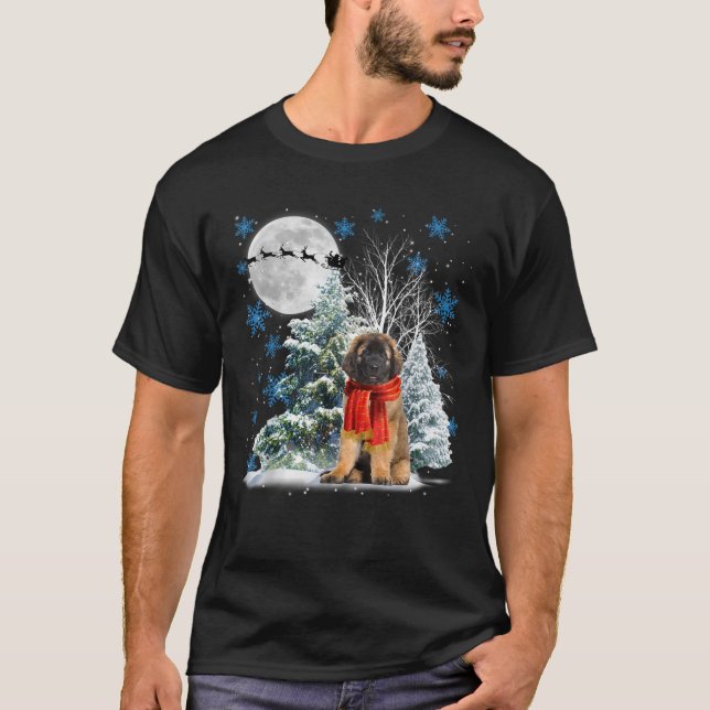 Leonberger under Moonlight Snö jul Pajama T T Shirt (Framsida)