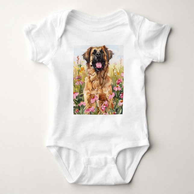 Leonberger Watercolor Baby Body T Shirt (Framsida)