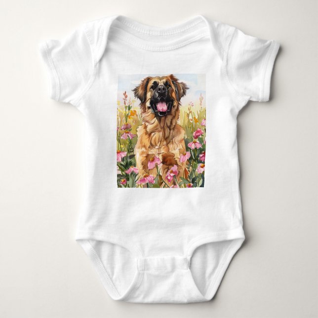 Leonberger Watercolor Baby Bodysuit T Shirt (Framsida)