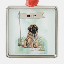 Leonberger Watercolor Personalized Dog Julgransprydnad Metall