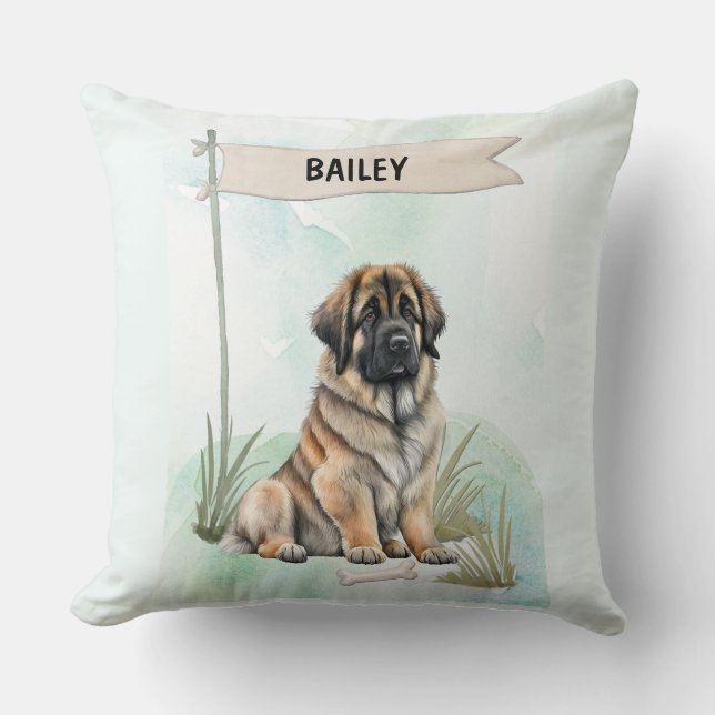Leonberger Watercolor Personalized Dog Kudde (Framsida)