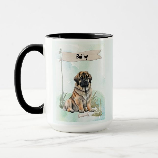 Leonberger Watercolor Personalized Dog Mugg (Vänster)