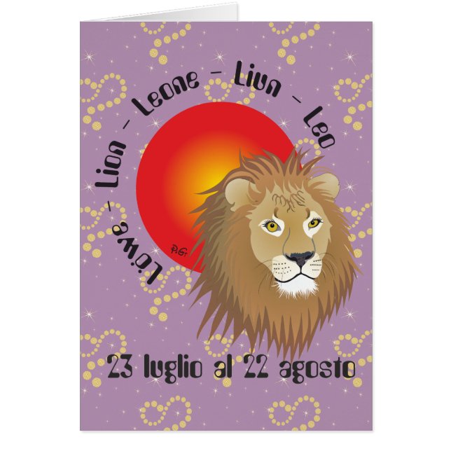 Leone 23 luglio al 22 agosto Biglietti d'auguri Hälsningskort (Framsidan)