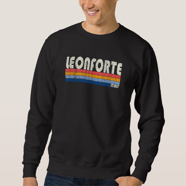 Leonforte Italy Retro 70s 80s Style Lång Ärmad Tröja (Framsida)