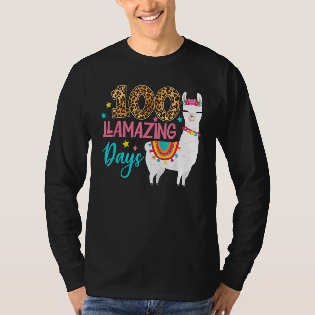 Leopard 100 Llamazing Days Llama Teacher 100th Day T Shirt (Framsida)