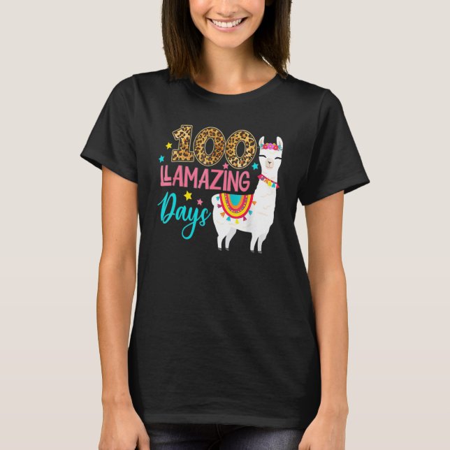 Leopard 100 Llamazing Days Llama Teacher 100th Day T Shirt (Framsida)