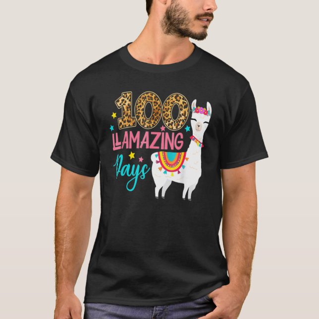 Leopard 100 Llamazing Days Llama Teacher 100th Day T Shirt (Framsida)