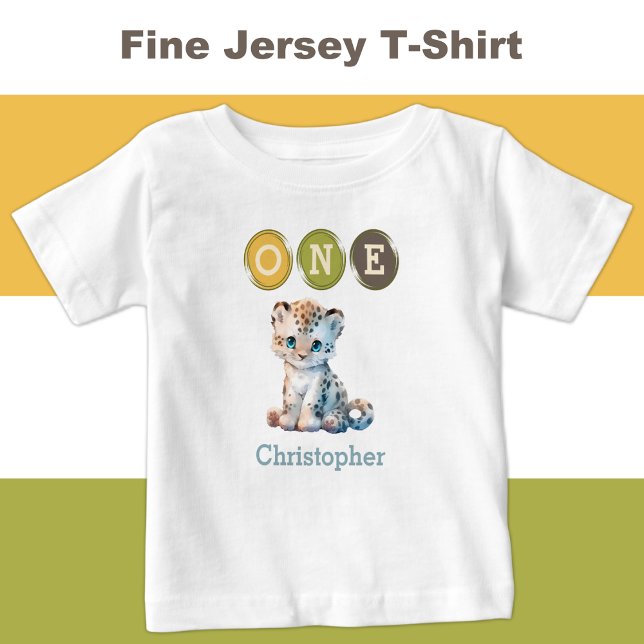 Leopard 1:a födelsedag 1 med blått namn t shirt (Skapare uppladdad)