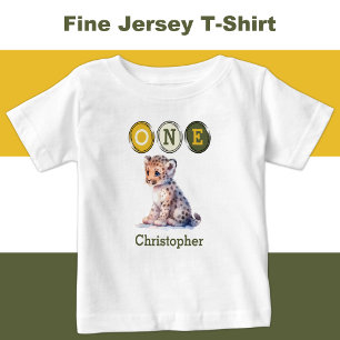 Leopard 1:a födelsedag 1 med namn gult grönt t shirt
