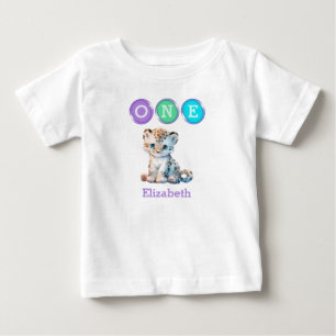 Leopard 1:a födelsedag 1 med namn lila t shirt