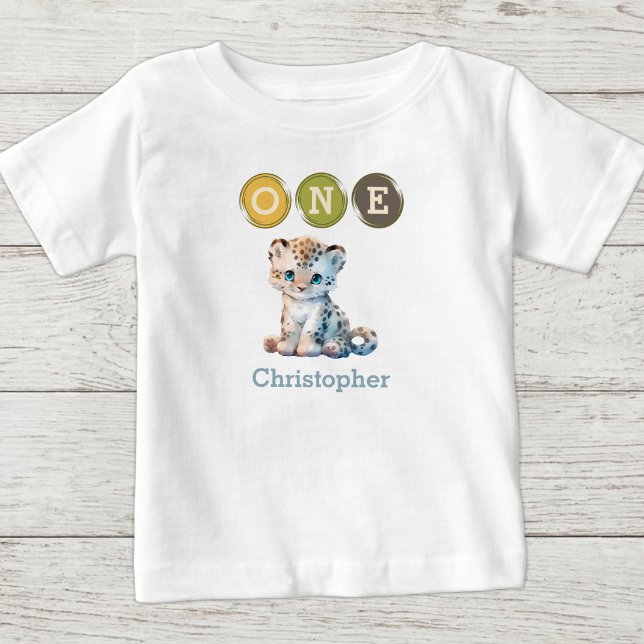 Leopard 1-årsdag en med namn blå t shirt (Skapare uppladdad)