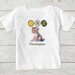 Leopard 1-årsdag en med namn gul grön t shirt