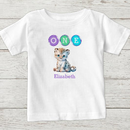 Leopard 1-årsdag en med namn lila t shirt