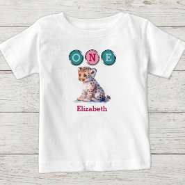 Leopard 1-årsdag en med namn rosa grön t shirt