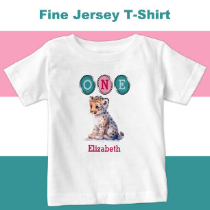 Leopard 1-årsdag en med namn rosa grön t shirt