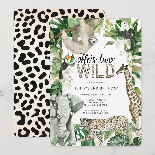 Leopard 2 Vild Safari Birthday Inbjudningar (Fram/baksida)