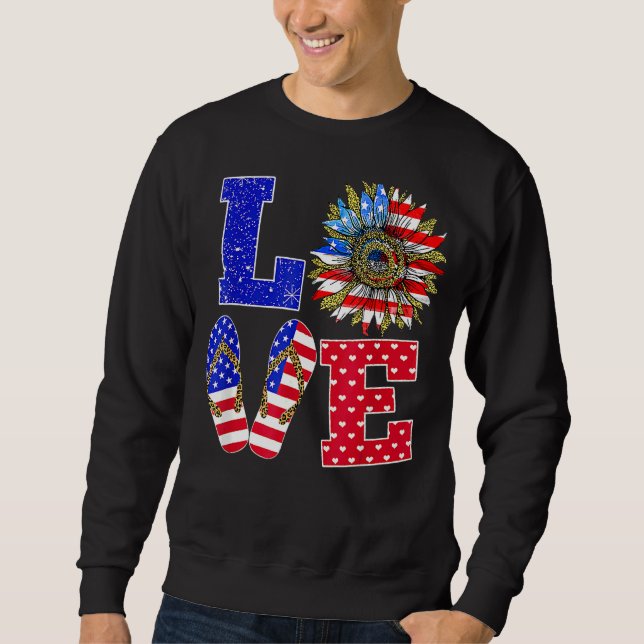 Leopard 4:e juli Kärlek Solrosblomman Patriotic Am Lång Ärmad Tröja (Framsida)