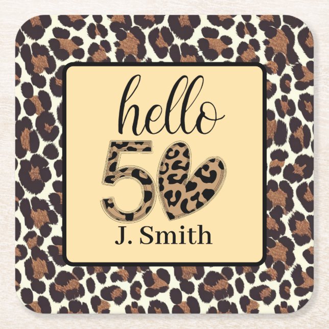 Leopard 50:e födelsedagen underlägg papper kvadrat (Framsidan)
