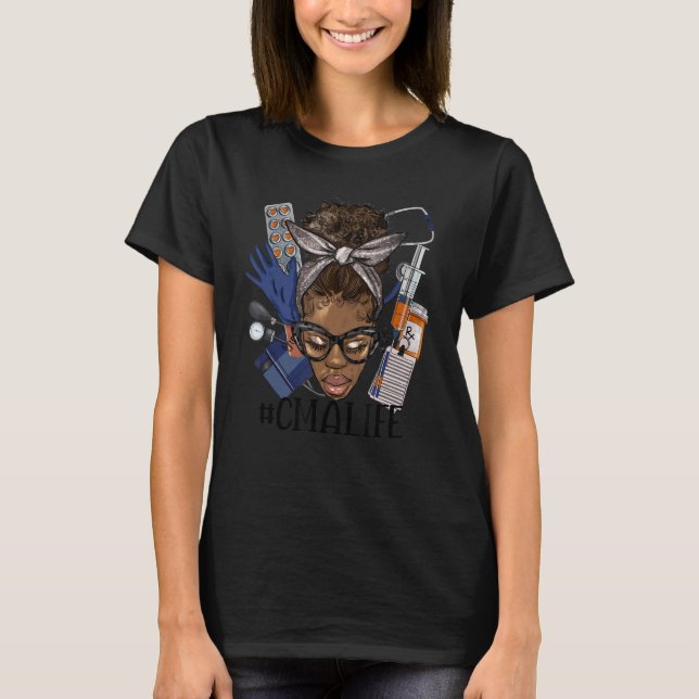 Leopard Afro Messy Bun CMA Life Auktoriserad Medic T Shirt (Framsida)