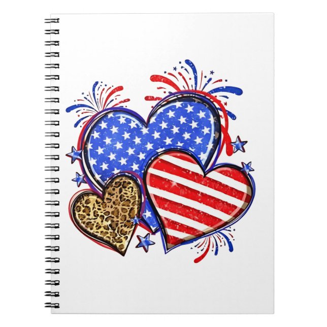 Leopard American Flagga Heart 4:e juli USA Anteckningsbok (Framsidan)