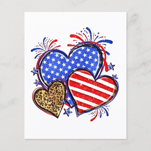 Leopard American Flagga Heart 4:e juli USA Flygblad (Framsidan)