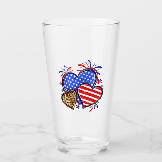 Leopard American Flagga Heart 4:e juli USA Glaskopp (Framsida)