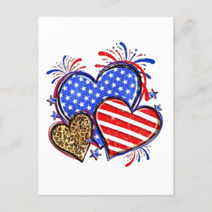 Leopard American Flagga Heart 4:e juli USA Helg Vykort