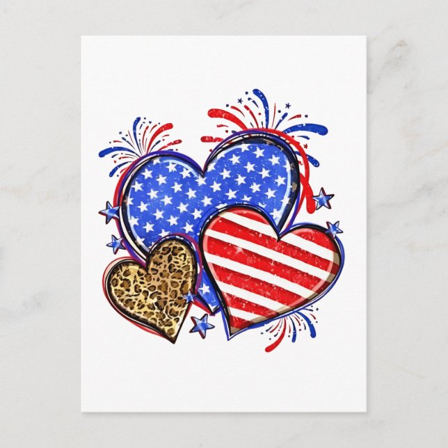 Leopard American Flagga Heart 4:e juli USA Helg Vykort (Framsida)