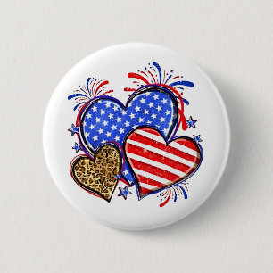 Leopard American Flagga Heart 4:e juli USA Knapp