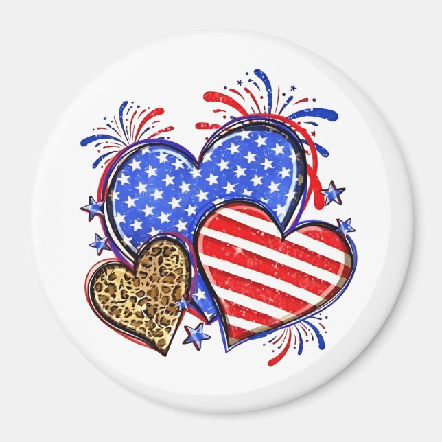 Leopard American Flagga Heart 4:e juli USA Magnet (Framsidan)