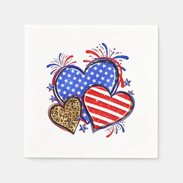 Leopard American Flagga Heart 4:e juli USA Pappersservett (Framsidan)